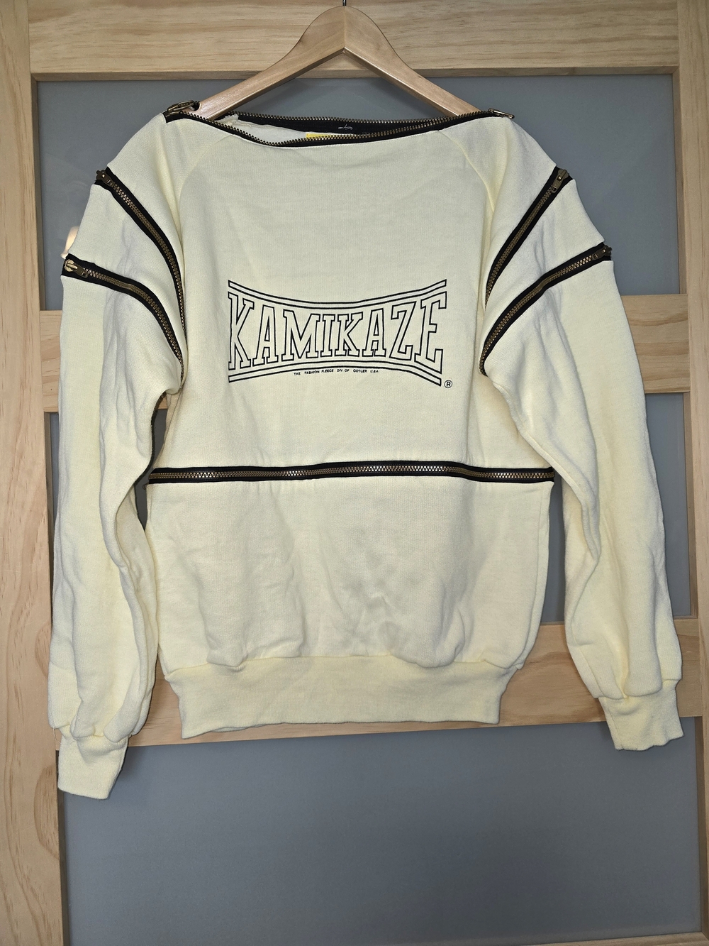 Kamikaze Cream Crewneck Sweatshirt with Black Zipper Trim